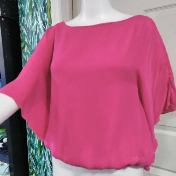 Alice & Olivia 100% Silk 3/4 Sleeve Boat Neck Whimsy Boho Sway Blouse Top Pink S - Picture 5 of 13